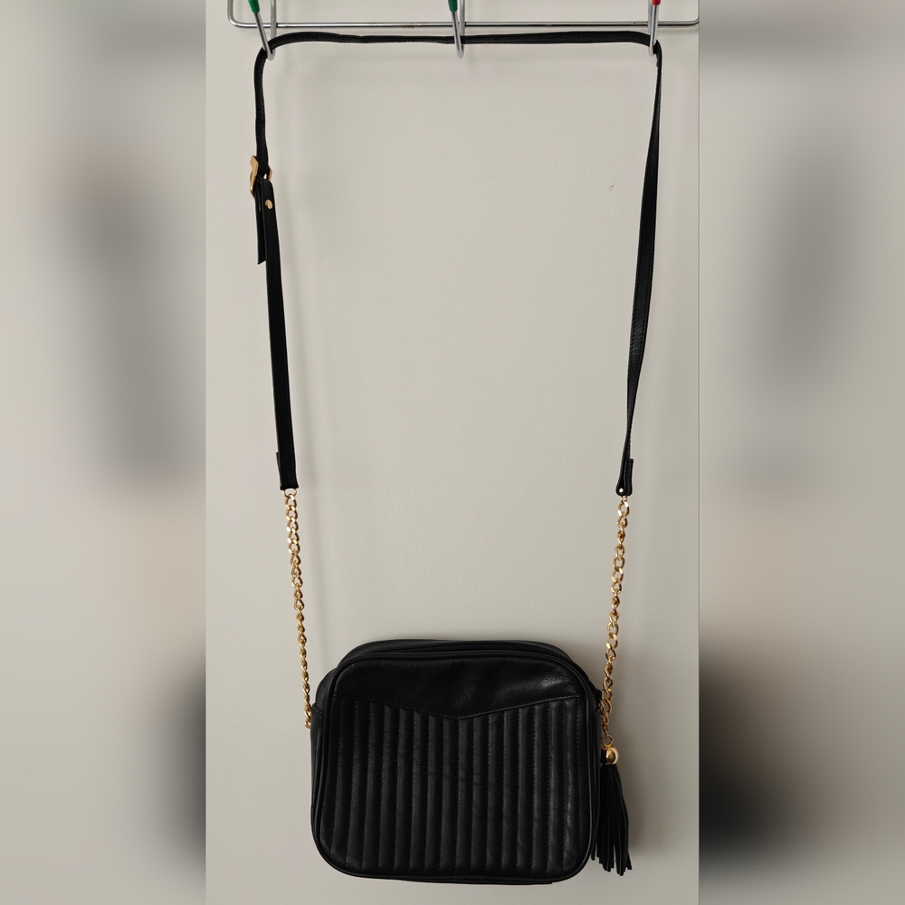 Bugatti Black & Gold Crossbody Purse With Zipper Fringe